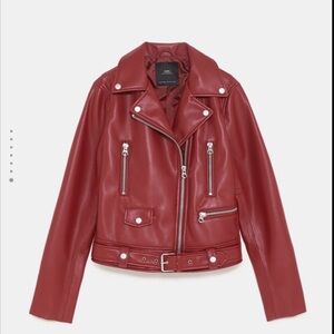 Zara Red Faux Leather Jacket